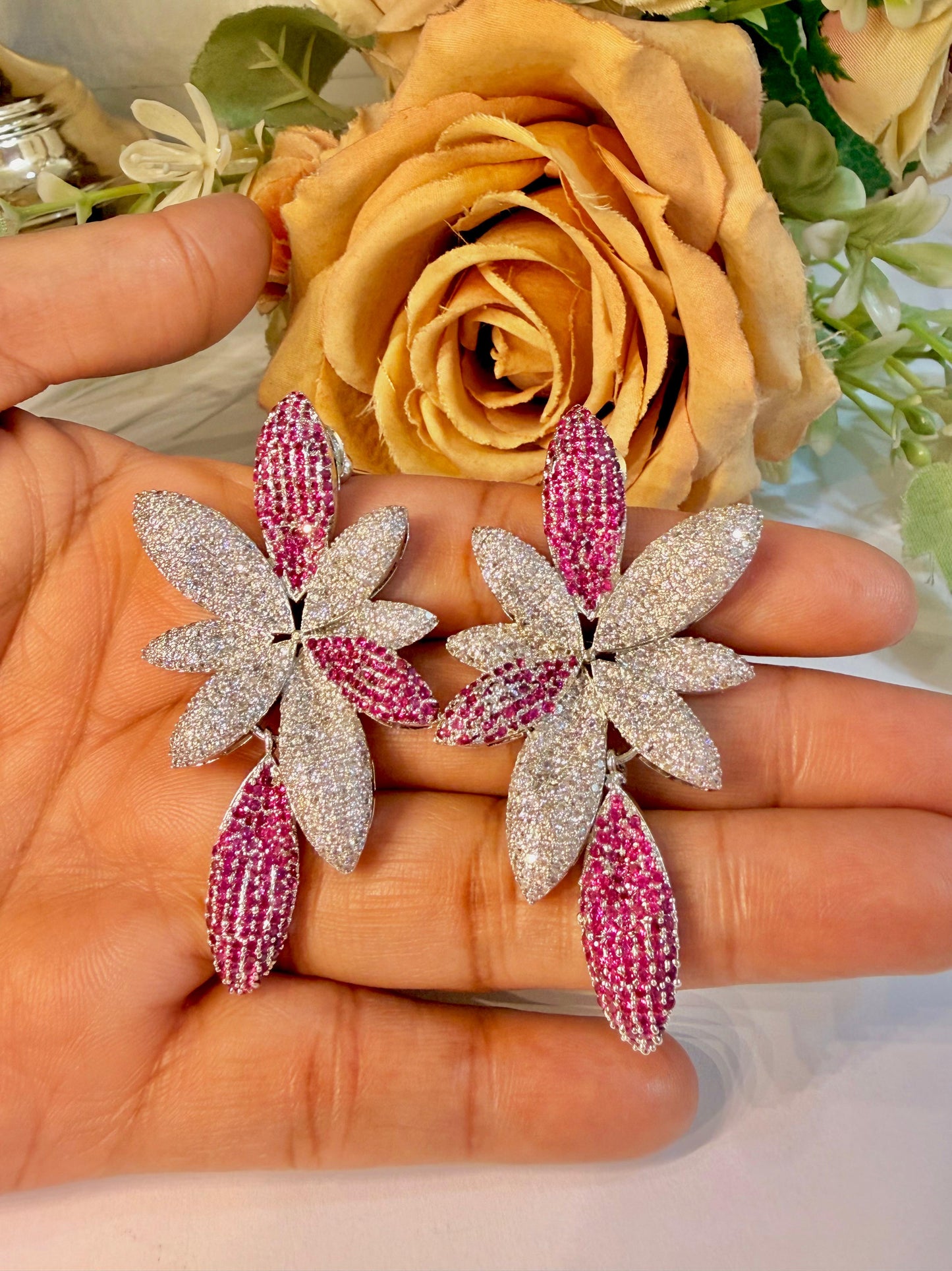 Gold-plated baroque flower drop earrings