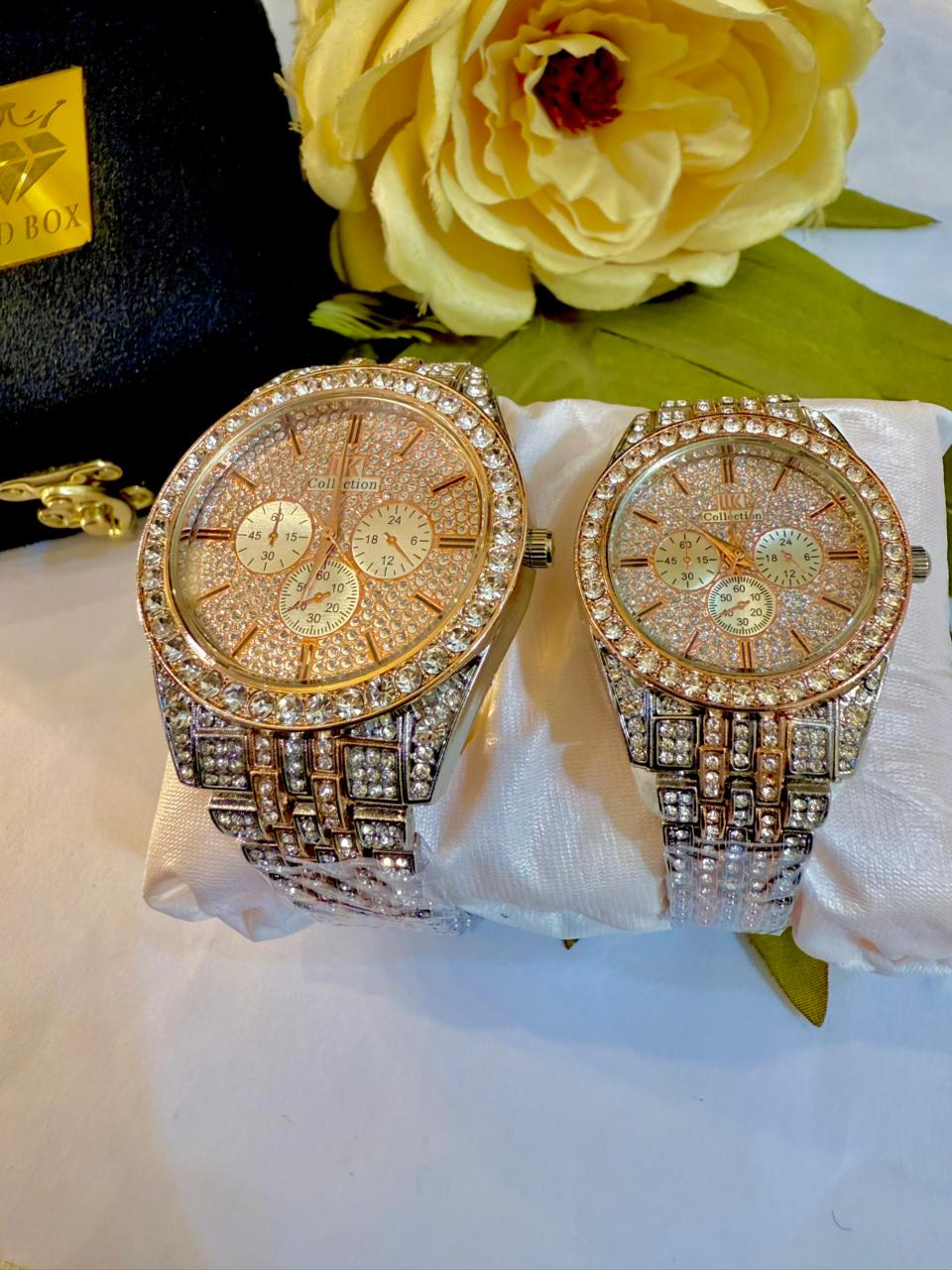 Stainless Steel Diamond Stone Couple Watch