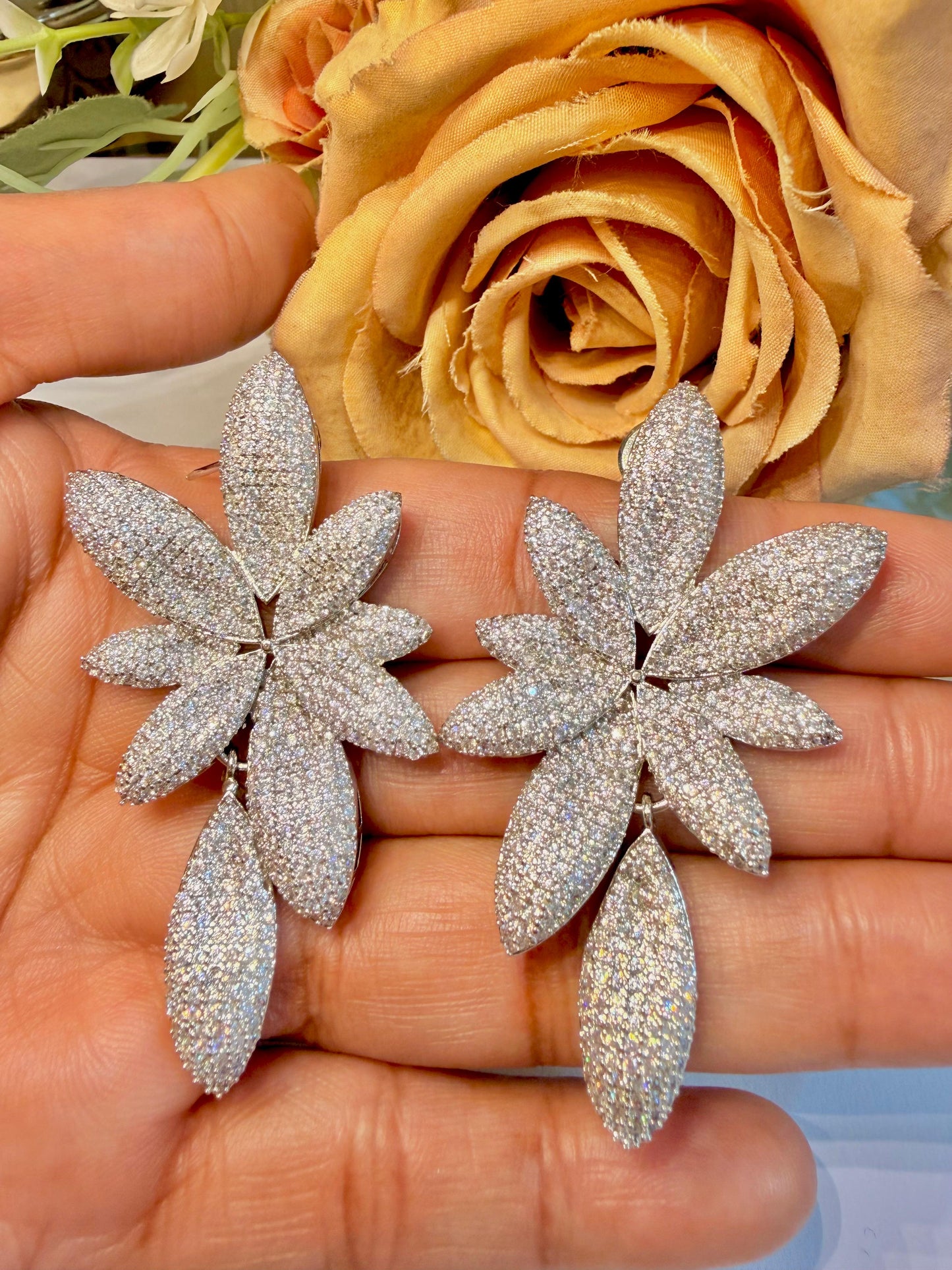 Gold-plated baroque flower drop earrings