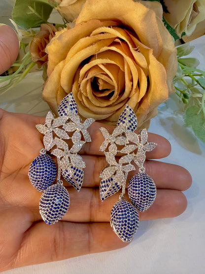 Moonlit Garden Whispers: Silver-Toned Floral Dangle Earrings