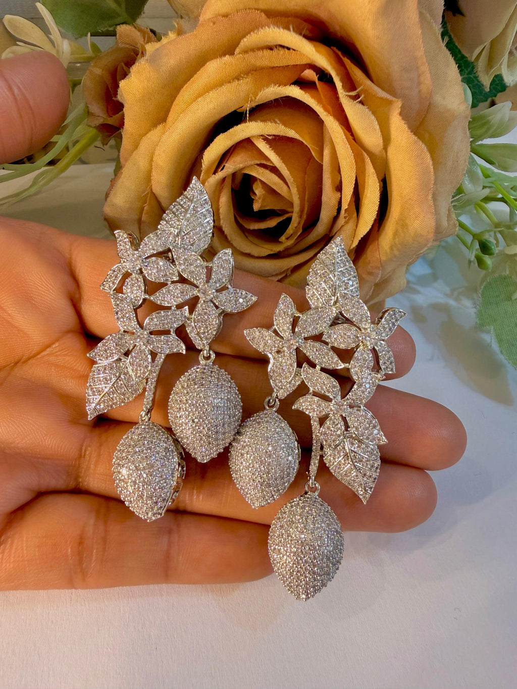 Moonlit Garden Whispers: Silver-Toned Floral Dangle Earrings